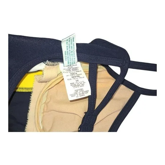Vintage Liz Claiborne Blue Yellow Racer Stripe Open Back One Piece Swimsuit USA - Picture 10 of 10